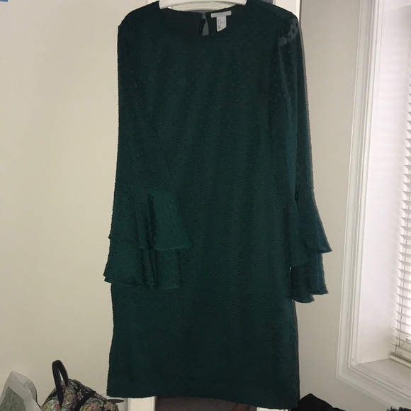 dark green bell sleeve dress